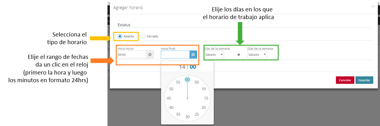 horario trabajo conmutador agregar