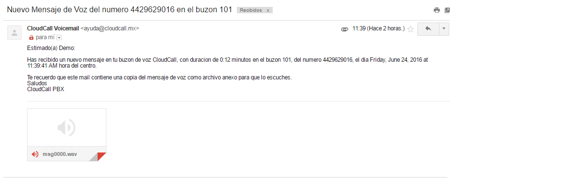 Notificación de mensaje de voz al correo