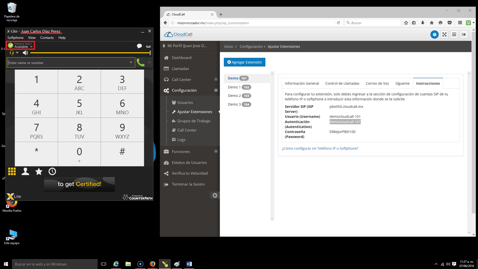 X-Lite listo para usar después de la configuración