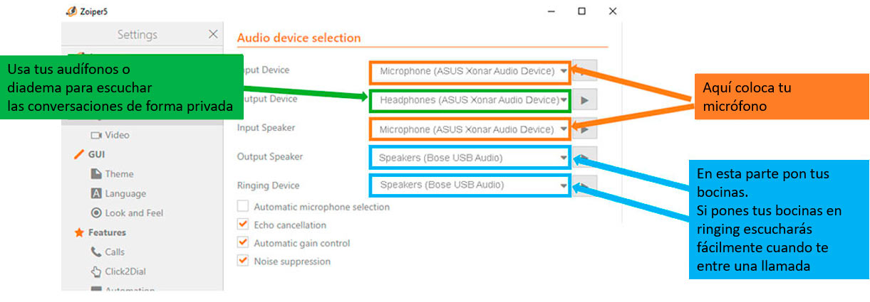 Verificar dispositivos de audio en Zoiper