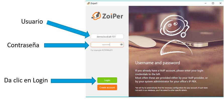 Configurar Zoiper con datos de la extension