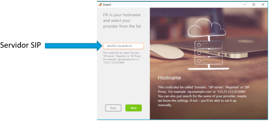 Configurar servidor SIP en Zoiper