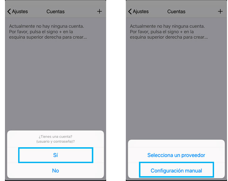 Seleccionar configuracion manual en Zoiper iPhone