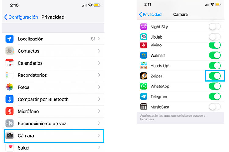 Habilitar camara para Zoiper en iPhone