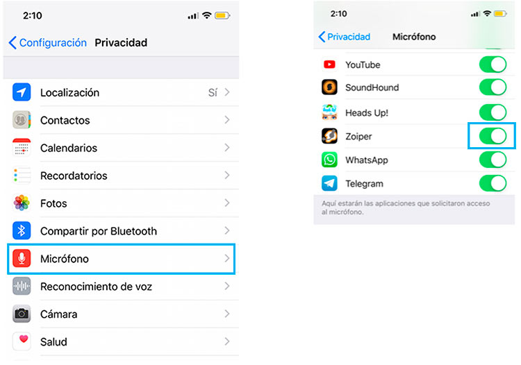 Habilitar microfono para Zoiper en iPhone