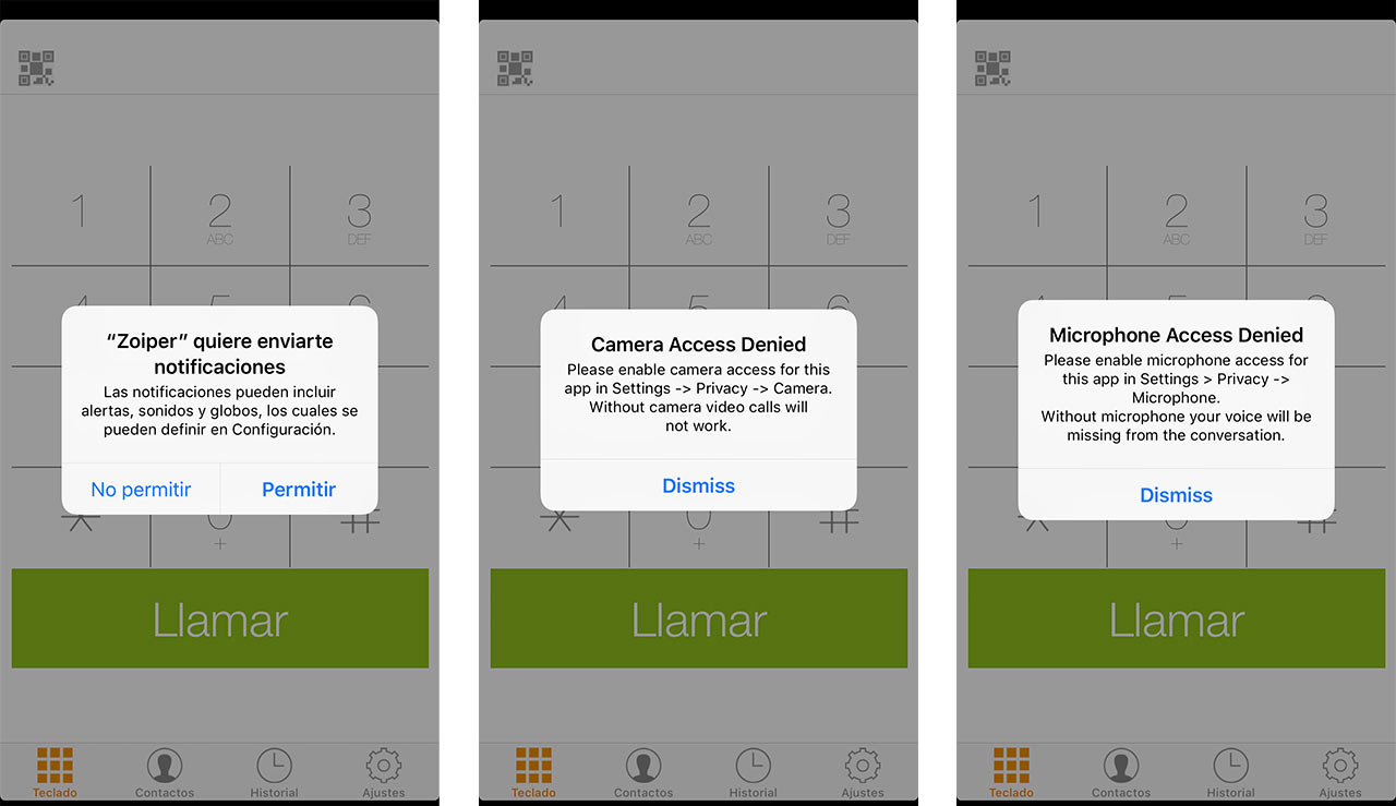 Permitir acceso a Zoiper en iPhone