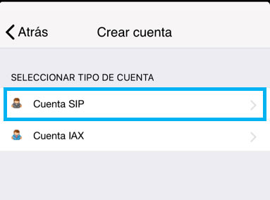 Seleccionar cuenta SIP en Zoiper para iPhone