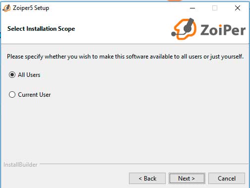 Seleccionar usuarios para Zoiper en Windows