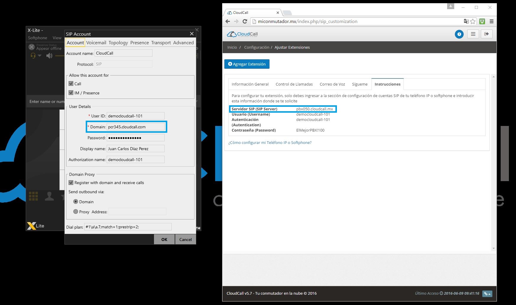 Verificar configuración de Domain en MiConmutador para solucionar error SIP 503