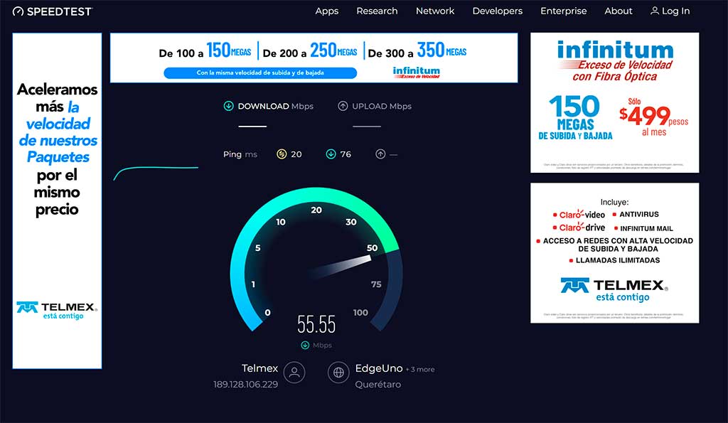 Iniciar análisis en SpeedTest.net