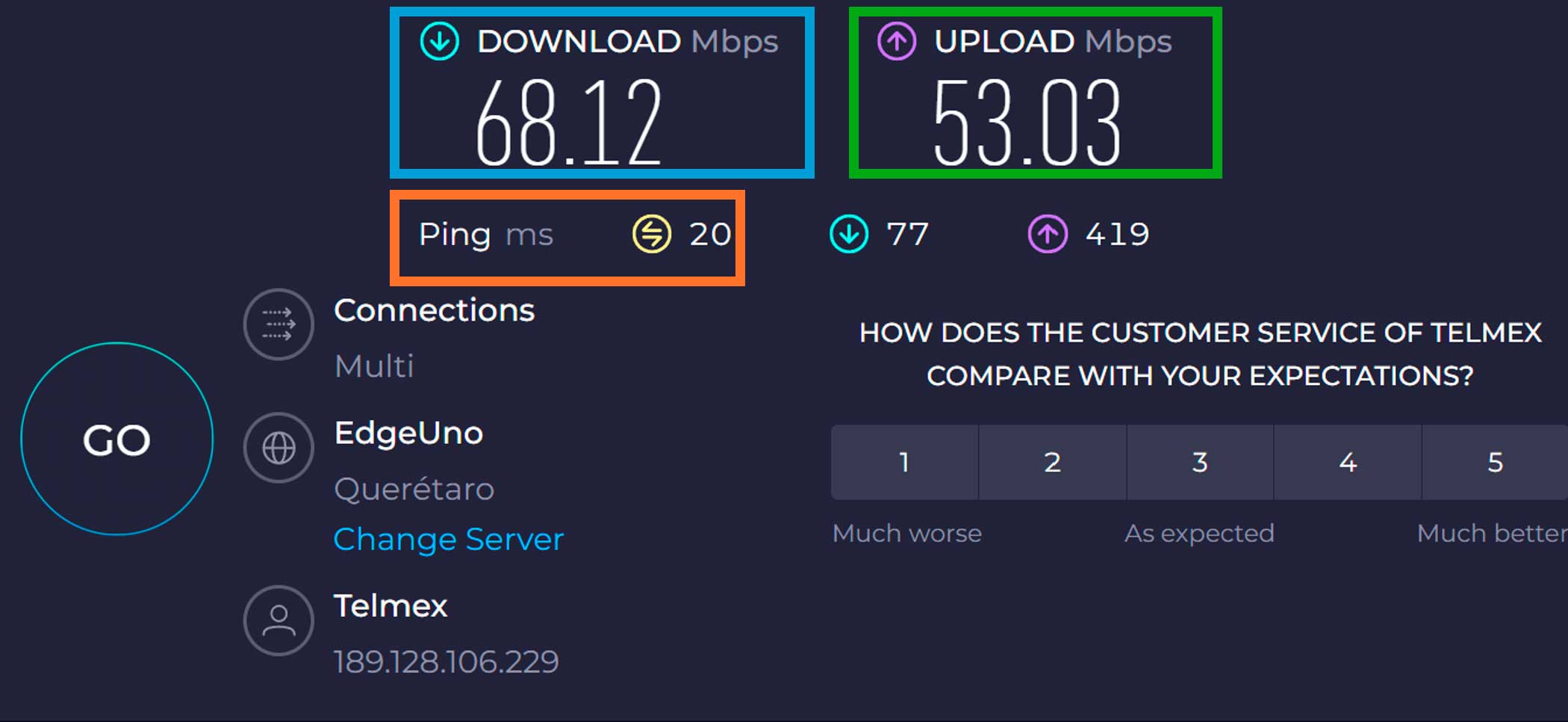 Resultado de Ping en SpeedTest.net